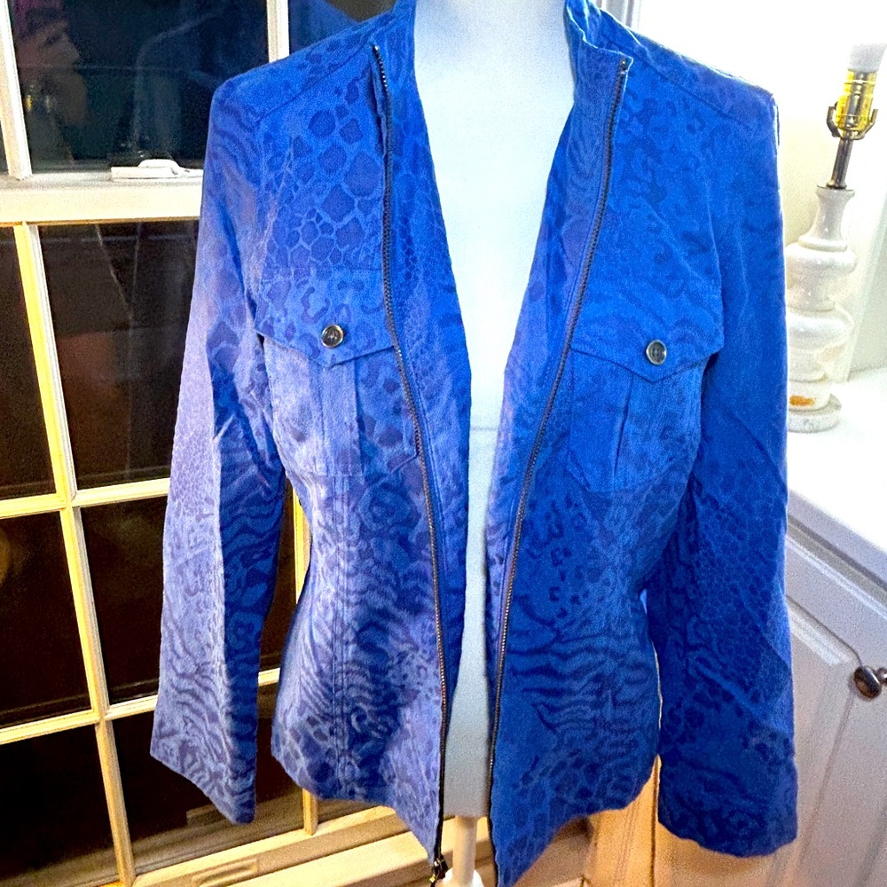 Chicos size 1 Royal Blue Jacket Blazer Animal Print Size Medium 8